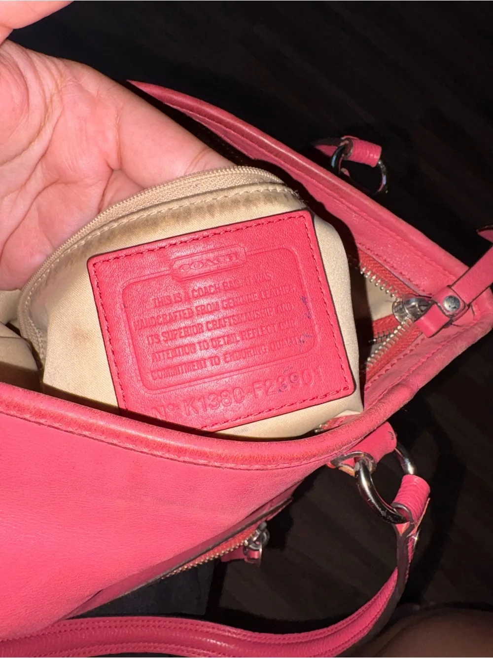Coach Coral-Pink Leather Shoulder Tote Fair Condition